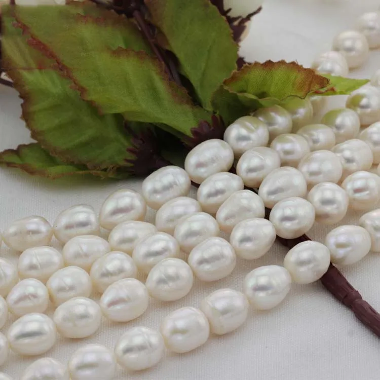 

wholesale 11-12mm 3 strands Real rice white pearls strands loose beads