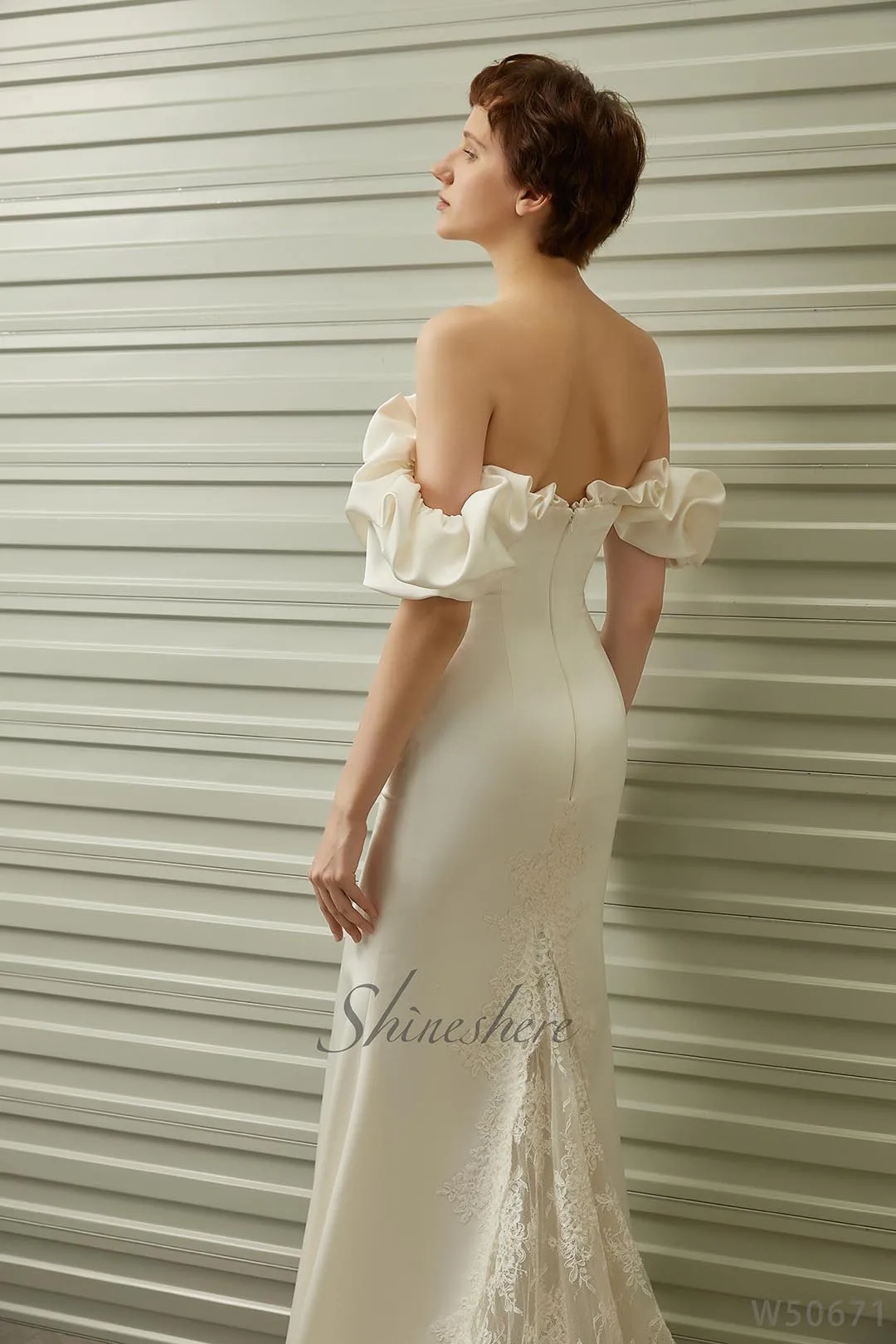 Jusere bridal dress elegant  satin wedding dress off the shoulder bridal gown with sweep train