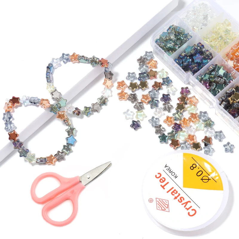 200pcs/Box Plated Color Star Bead Kit Czech Glass Loose Spacer Beads For Jewelry Making Kits Bracelet Handmade Diy Accessories