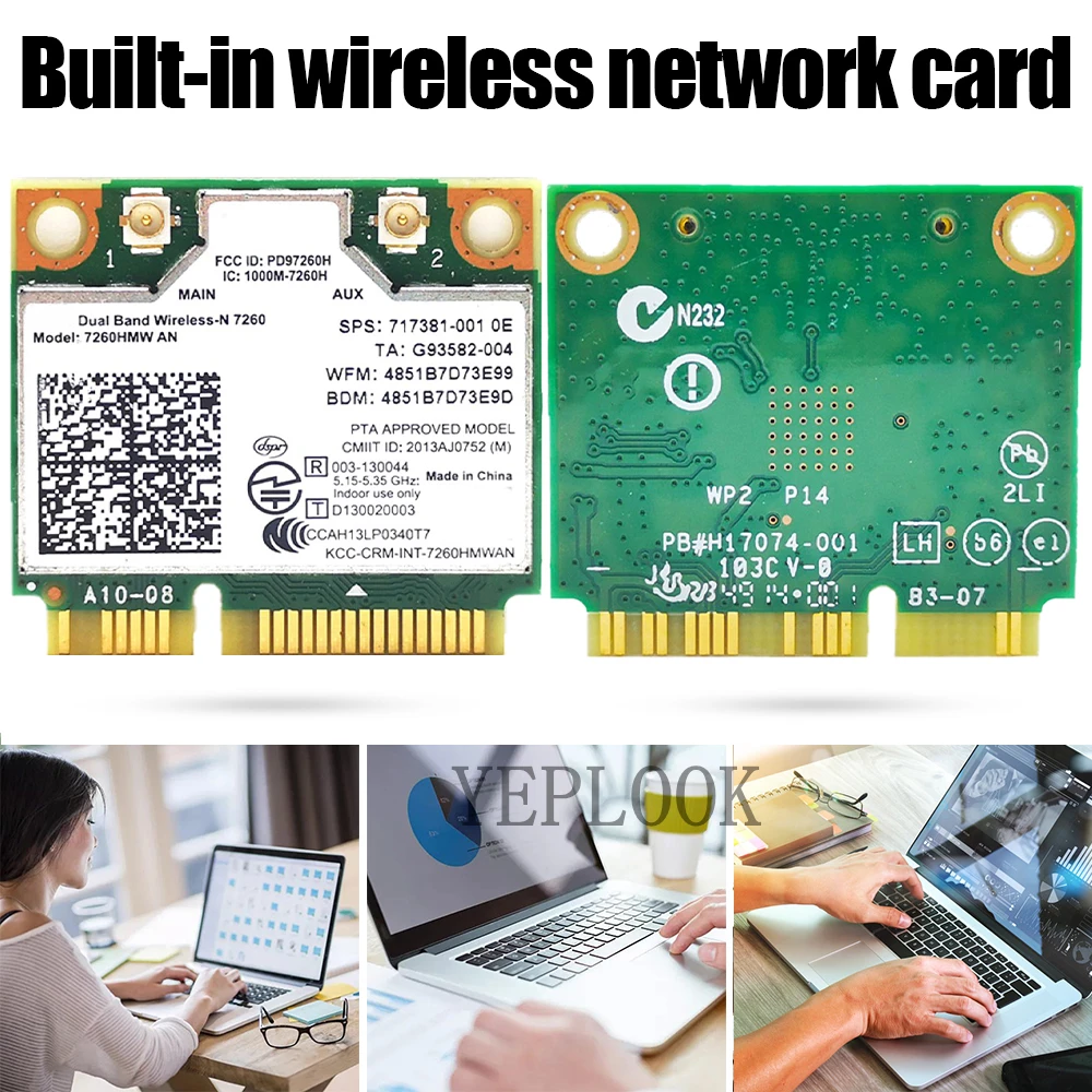 Wifi Card 7260AN 7260HMW AN 300Mbps Dual Band 2.4G/5Ghz Bluetooth 4.0 Half Size Mini PCI-E Network Card General Version