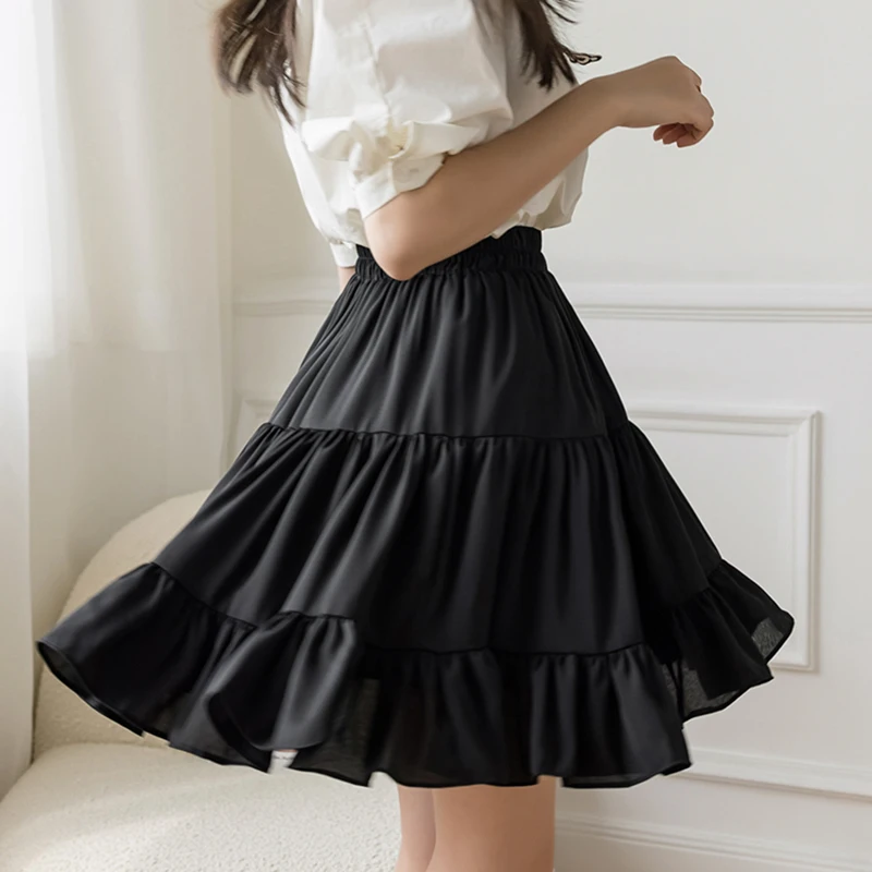 Sweet Elastic Waist Stitching Skirt Female 2021 Summer Solid Color All-match Anti-glare A-line Skirt Юбка Женская Mini Faldas