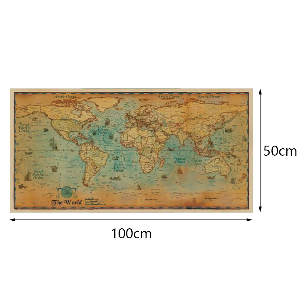 New 100*50cm Nautical Ocean Sea world Retro old Art Paper Painting Home Decor Sticker Living Room Poster Cafe Antique poster