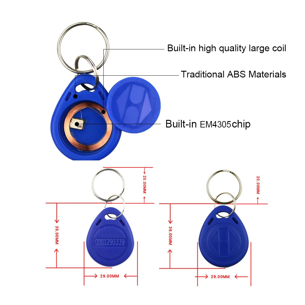 (10PCS/LOT) EM4305 125khz Programmable RFID Smart Tags Rewritable Keys Number2 Keyfobs