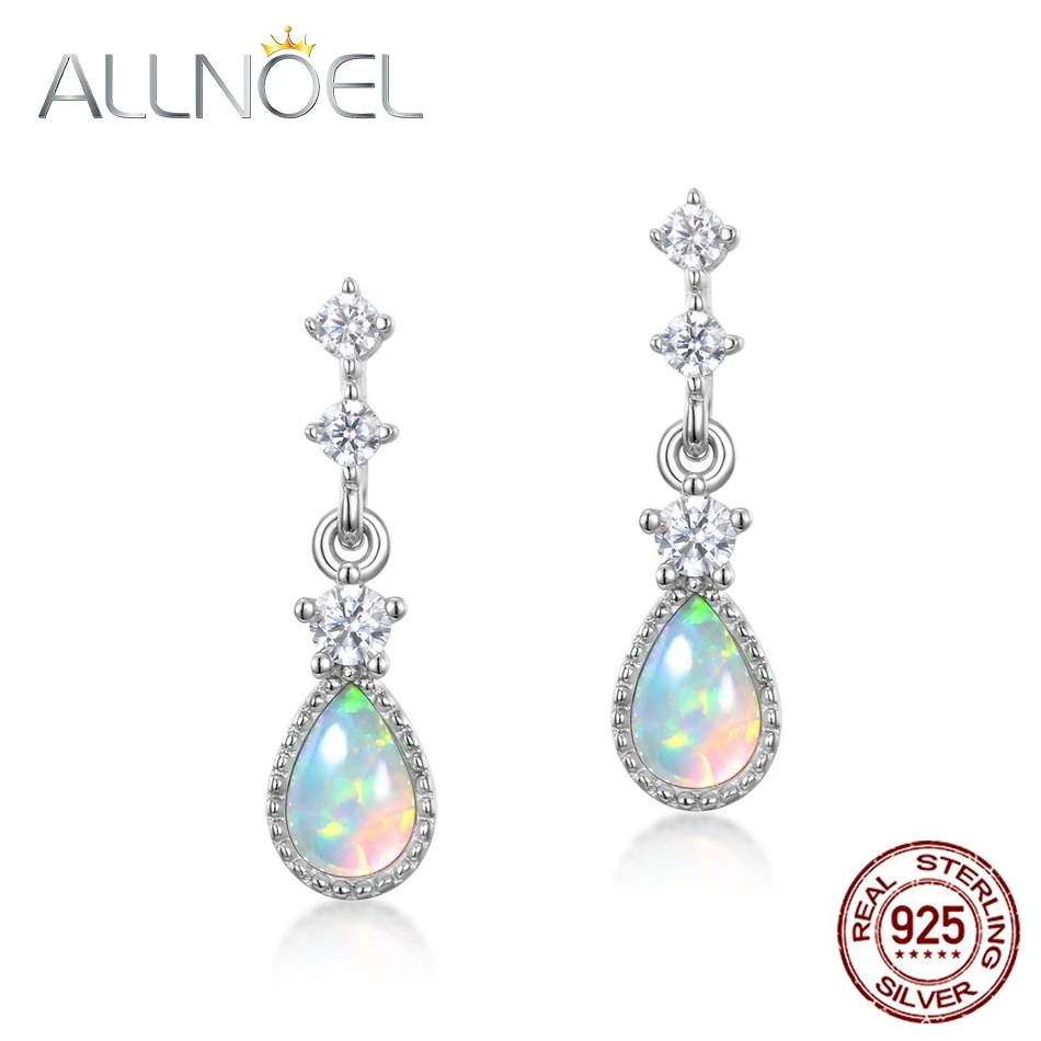 ALLNOEL Solid 925 Sterling Silver Dangle Earrings For Women Water Drop Synthetic Opal Elegant Trendy Party Gifts Fine Jewelry