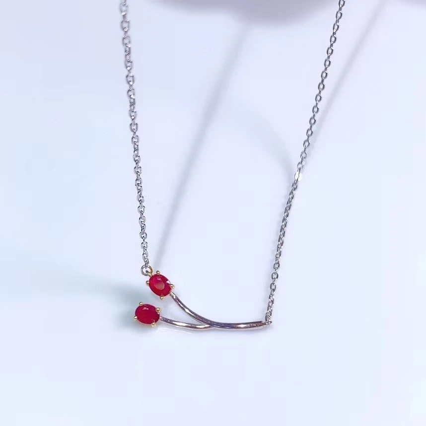 new fashion red ruby necklace real 925 silver gold plated natural gem supply test certificate girl party gift lucky birthstone