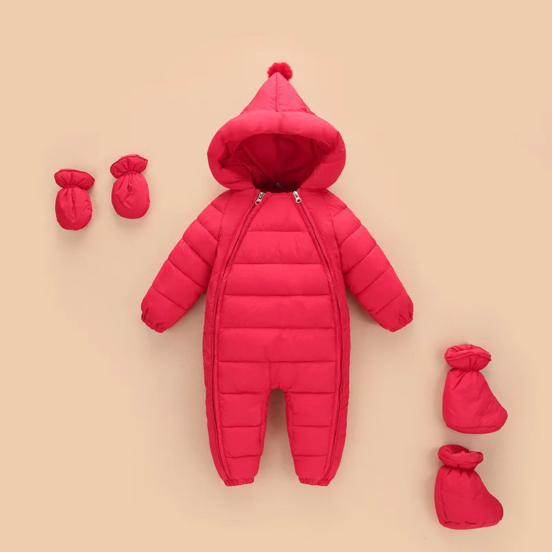 

New born baby jumpsuit costume rompers girl wear Down Cotton infant snowsuit hooded boys overalls autumn Winter crawling clothes