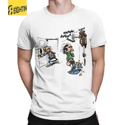 Gaston Lagaffe With Clock T Shirts Men's 100% Cotton Funny T-Shirt O Neck Belgium Cartoon Tee Shirt Short Sleeve Clothes Gift