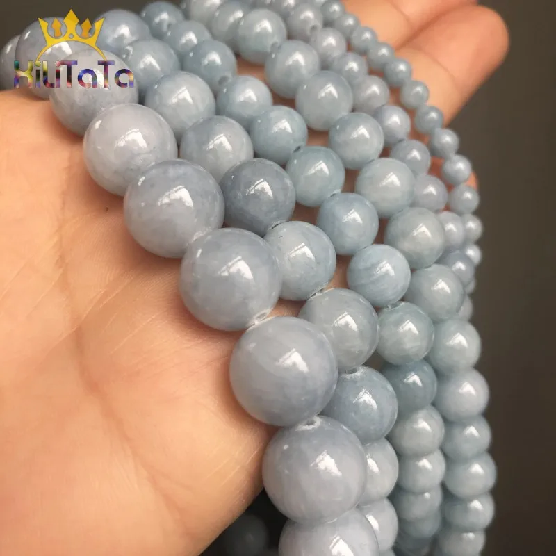 Natural Stone Light Blue Jades Round Loose Spacer Beads For Jewelry Making DIY Bracelet Necklace Accessories 4 6 8 10 12mm 15\'\'