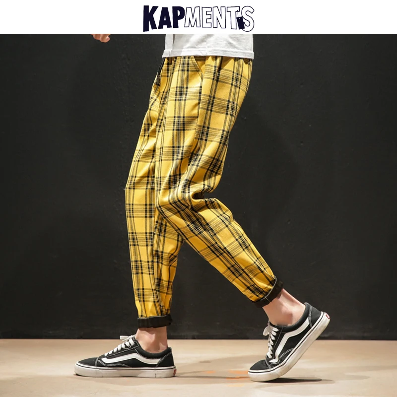 KAPMENTS Japanese Streetwear Plaid Pants Men Joggers 2023 Mens Casual Straight Harem Pants Male Korean Casual Trousers Pants 5XL