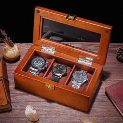 3 Slots Wood Watch Box Organizer Coffee Wooden Watch Case Storage Box New Watch Holder For Men Packing Gift Box