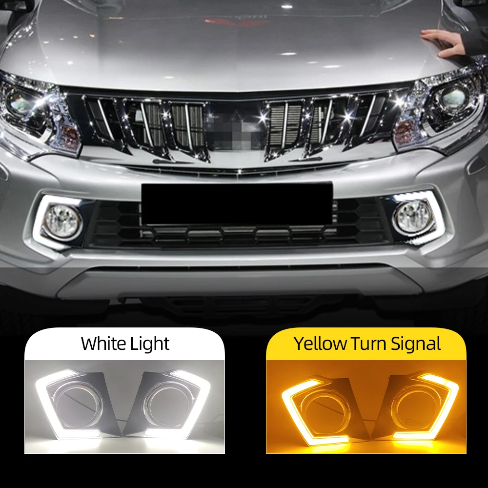 CSCSNL 2Pcs Car LED Daytime Running Light DRL Lamp For Mitsubishi Triton L200 2015 2016 2017 2018 Dimming Function Fog lamp