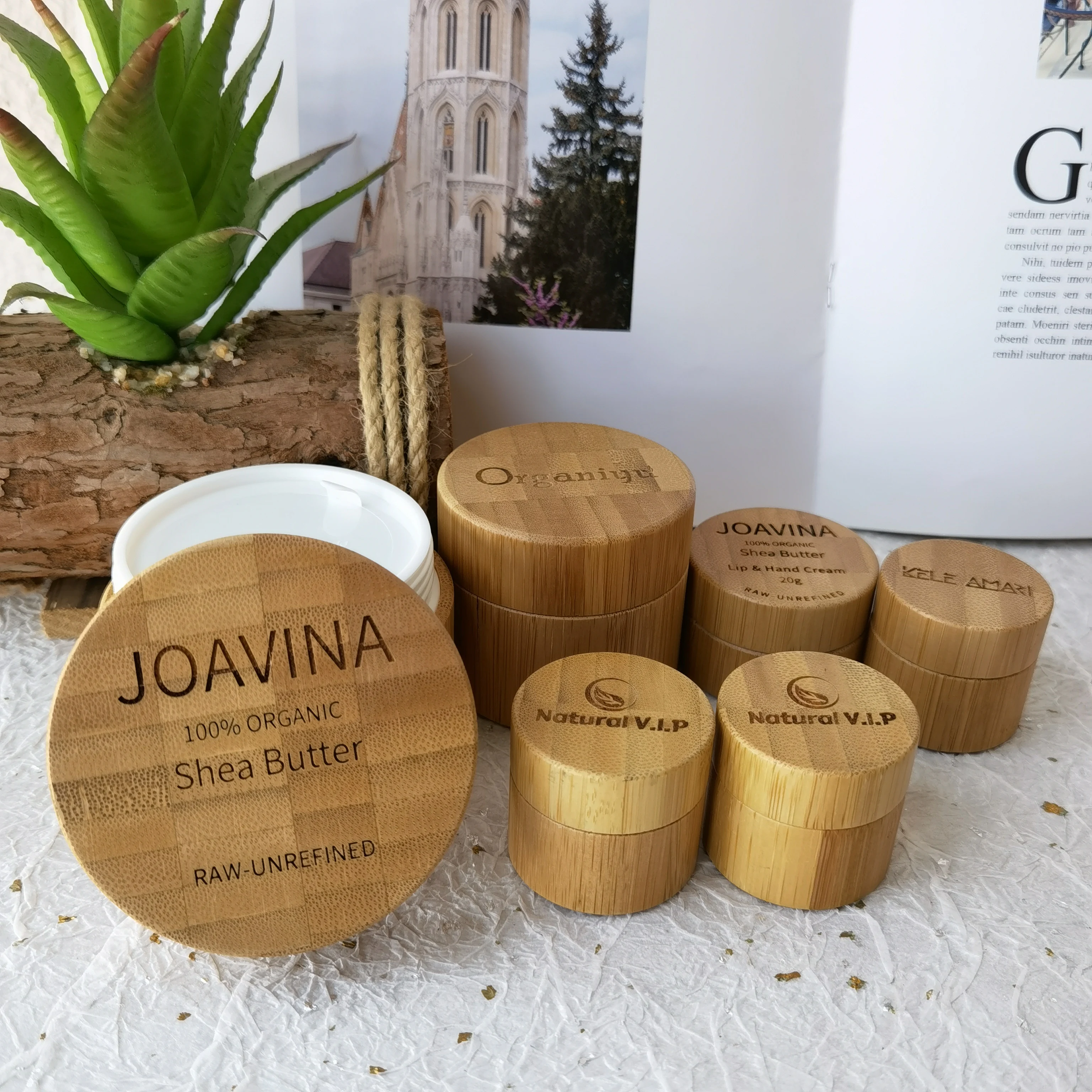 

Wholesale 5G-250G Custom Bamboo Cosmetics Jar Makeup Box Body Butter Pot Container Lotion Face Cream Bottles Bamboo Lid