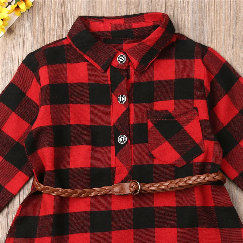 Christmas Dress Baby Girl Clothes Red Plaid Princess Dress Costume + Belt 2pcs Newborn Toddler Kids Winter Spring Outfits