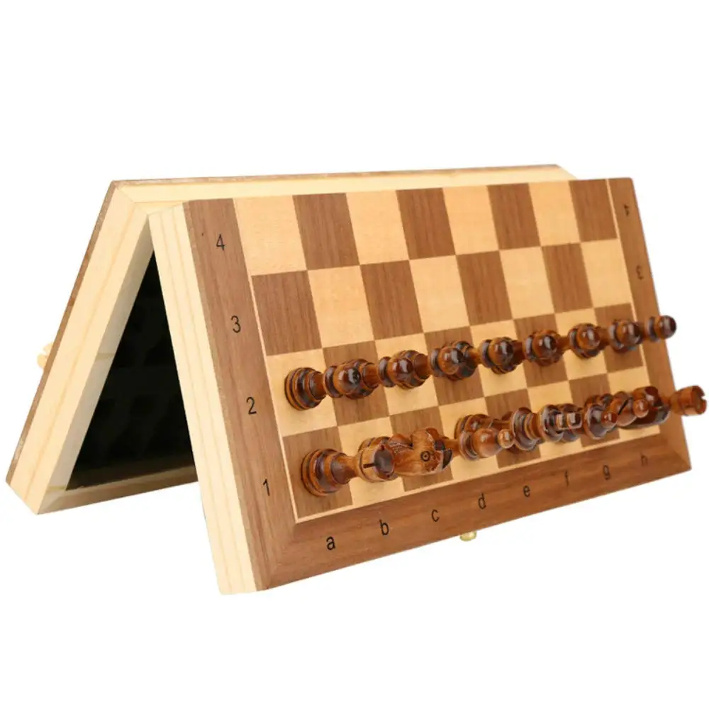 Magnetic Wooden Folding Chess Game Set With Felted Board Interior For Storage Adult Kids Beginner Large Chess Board 39cm*39cm