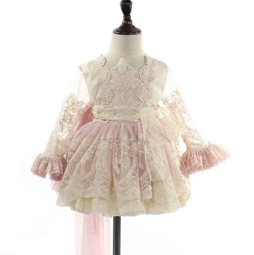 Spain princess Dress Girls vintage Lolita Birthday Party  ball gown Dresses Infant Lace stitching Baby Girl  g