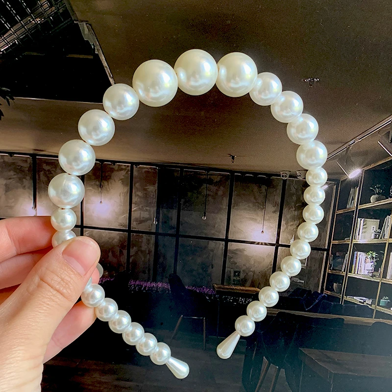 Elegant Simulated Pearl Beads Hairband Hair Accessories 2020 Fashion Width Hair Hoop Headband Hair Bands for Women Wholesale