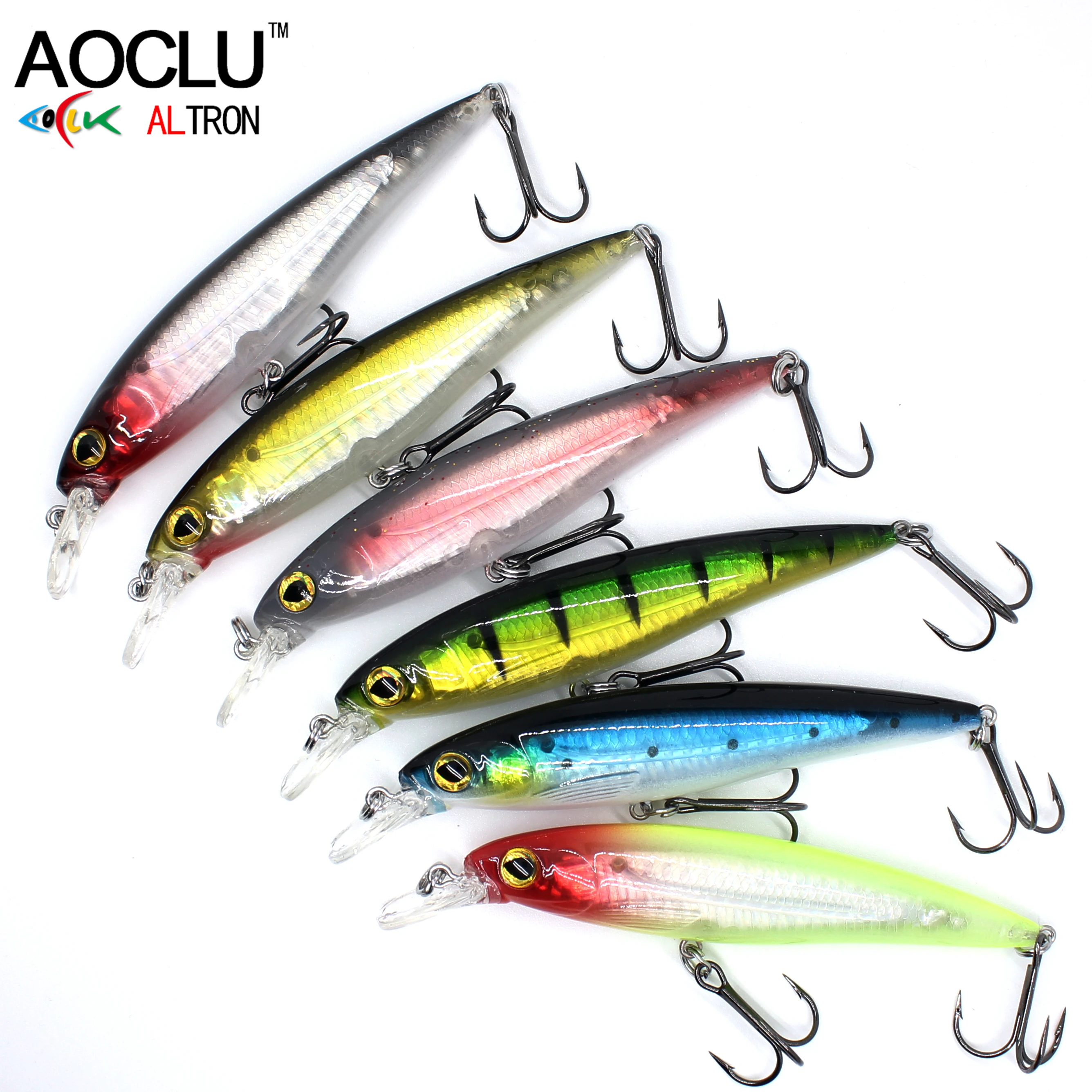 AOCLU-Sinking Minnow Hard Bait, VMC Hook,Wall Hologram, Moving Balls, Rattle Boat, Trout Killer, Deep Diving, 1.0m, 100mm, 12.4g