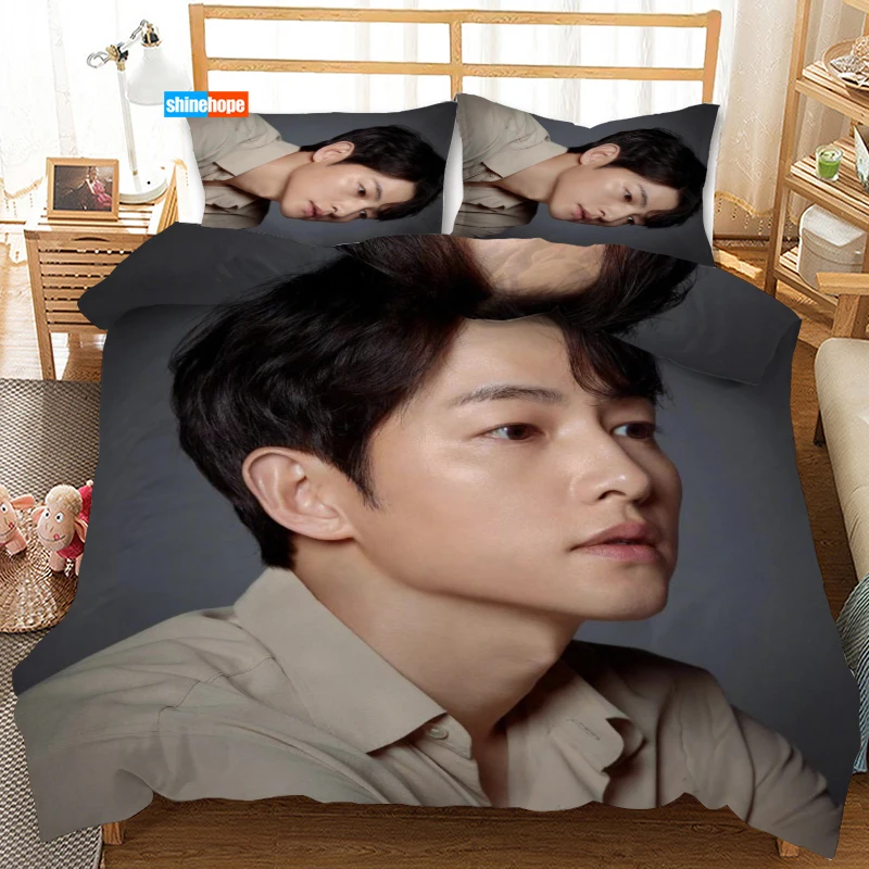 

Song Joong Ki KPOP 3PCS Duvet Cover Satin Bedding Set Twin Size 180X220CM Bedspread Nordic Bed Cover