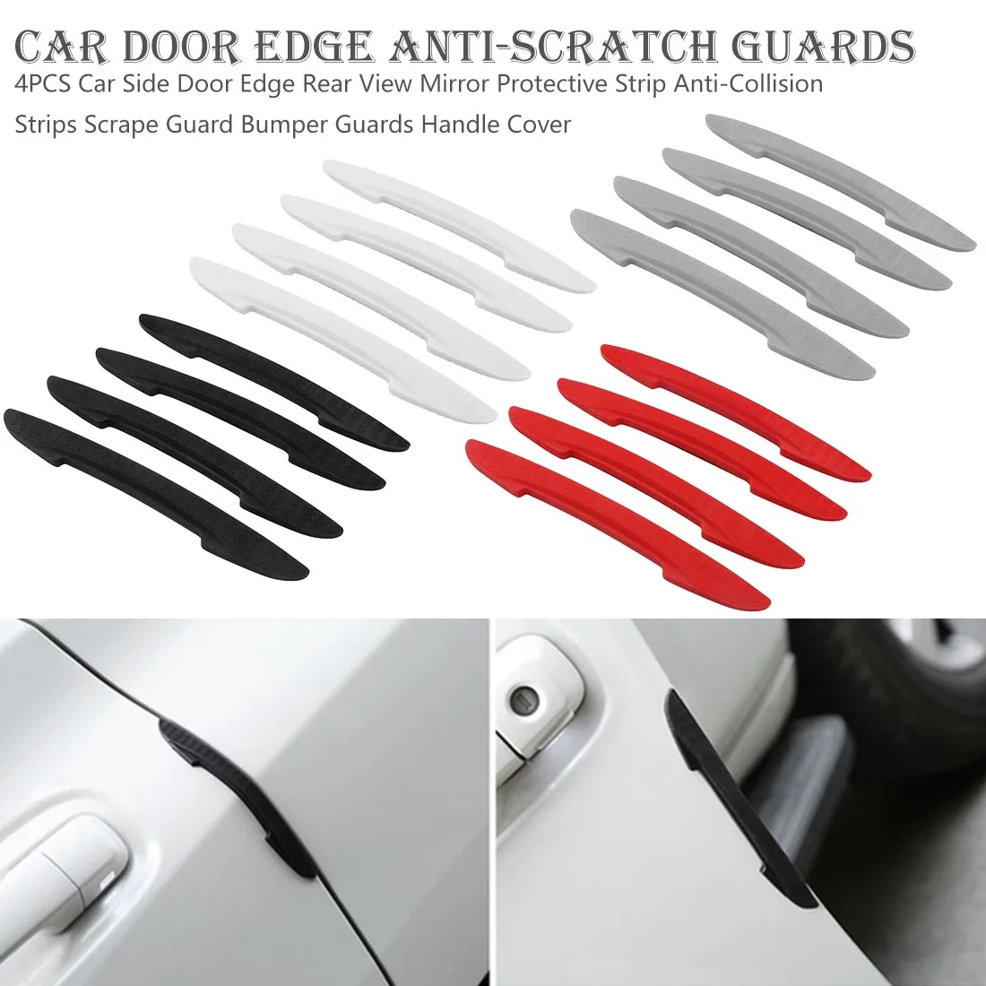 4PCS Car Side Door Edge Protector Protective Strip Scrape Guard Bumper Guards Handle Cover 3D Sticker car styling emblem