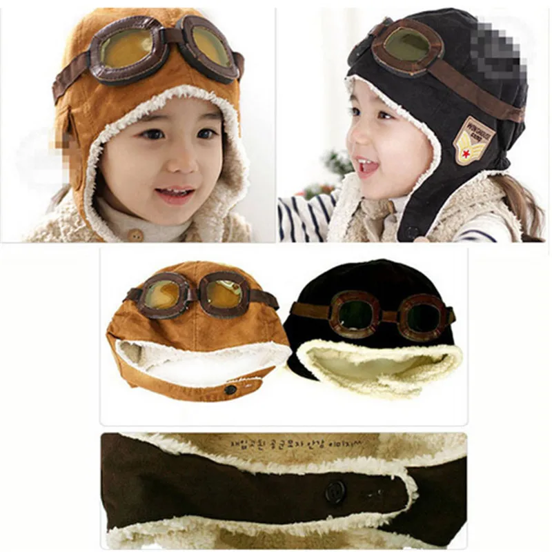 New Fashion Cute Winter Baby Toddler Baby Boy Girl Kids Pilot Aviator Warm Cap Hat Beanie Pilot Caps 2 Colors