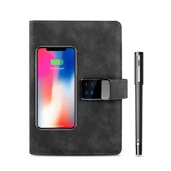 New Design Multi Function Wireless Charging Password Lock Notebook A5 Diary Power bank With Drawing Tablet Smart Pen 16G U disk