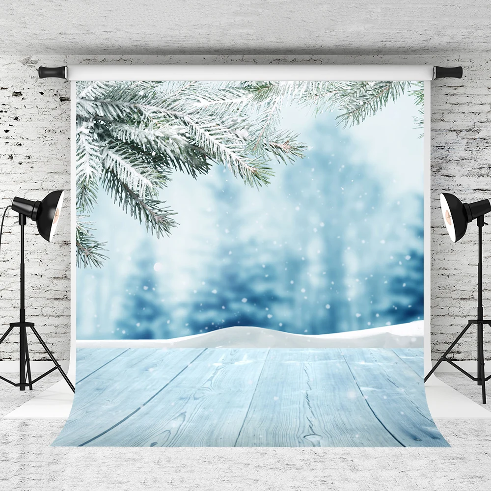 

VinylBDS Frozen Christmas Backdrops Outdoor Snow Camera Fotografica Christmas Trees Wooden Backgrounds For Photo Studio