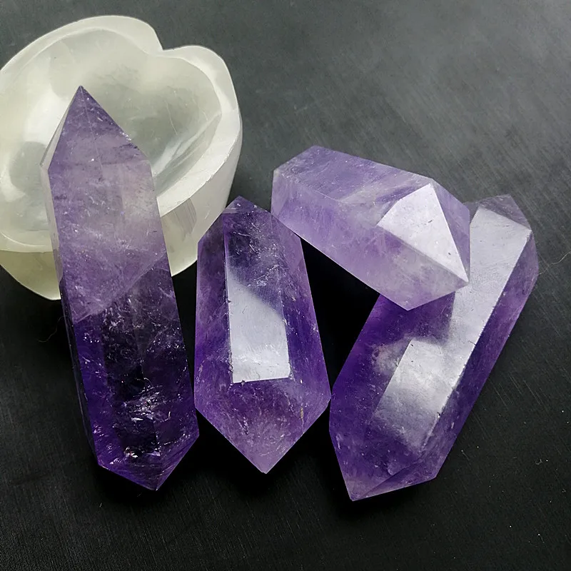 Amatista Natural de alta calidad, cristal de cuarzo púrpura, varita doble, curación de puntos