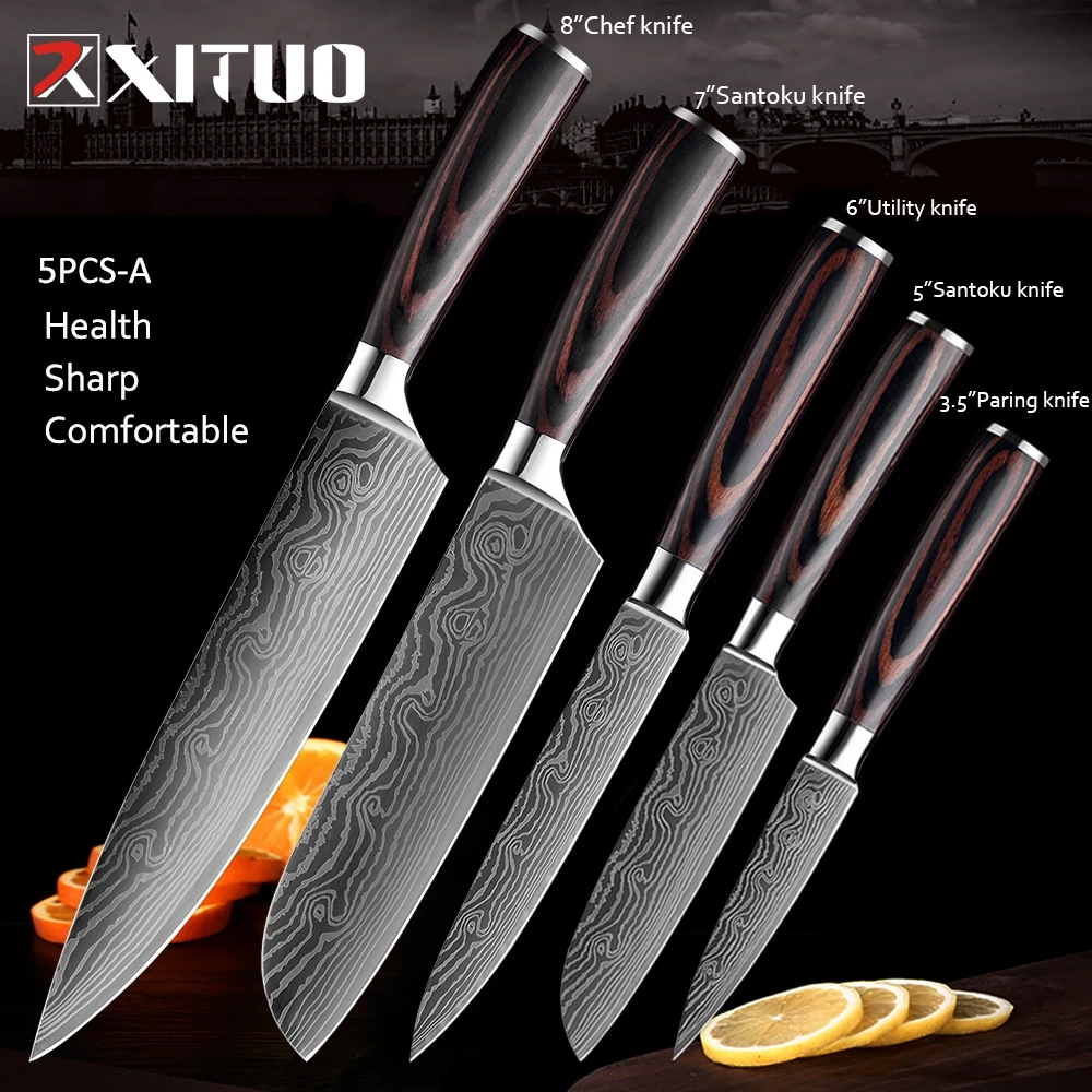 XITUO Chef Bread Eviscerate Sliced Fruit Chinese Japanese Kitchen Knife Sharp Utility santoku Complete Damascus Pattern Cooking