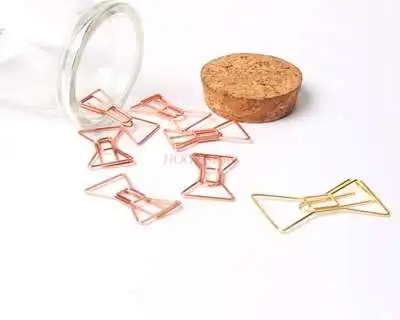 10pcs Rose Gold Bow Paper Clip Hand Account Clip Rose Gold Hand Account Bookmark Pin Color Plating