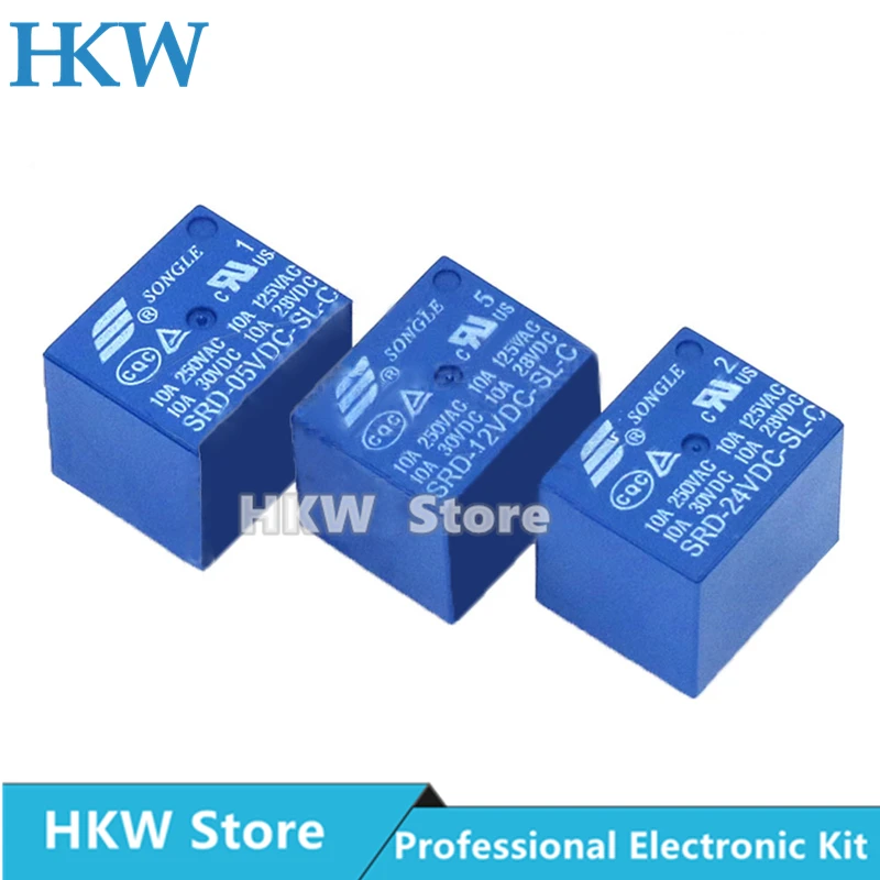 5pcs Relay SRD-03VDC-SL-C SRD-05VDC-SL-C SRD-06VDC-SL-C SRD-09VDC-SL-C 3V 5V 6V 9V 12V 24V 48V 10A 250VAC 5PIN Relays Relais