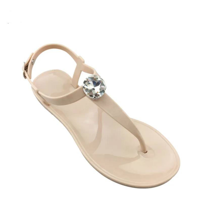 Women Summer Sandals Fashion Rhinestone Beach Shoes Flat with Transparent PVC Jelly Sandal White Black Woman Large Size 41 42