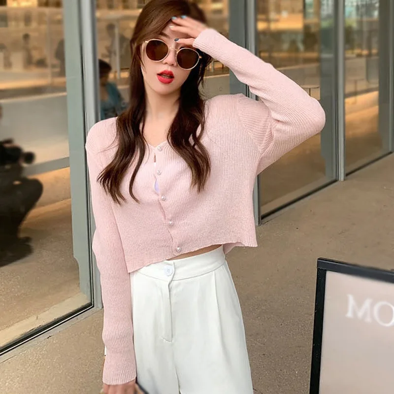 Women V Neck Thin Shirts Sun Protection Button Up Knitted Long Sleeve Summer Cardigan Tops Causal Short Tops