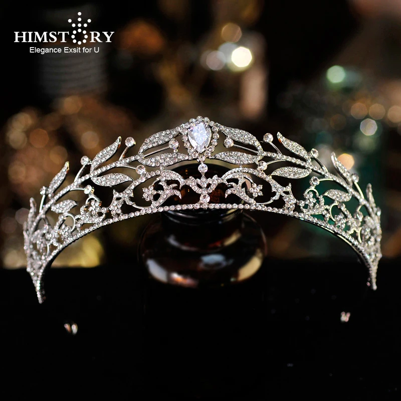 Himstory Bridal Hair Jewelry Zircon Crystal Tiara Queen Pageant Crown Women Diadem Headband For Party Dress Brides Hair Ornament