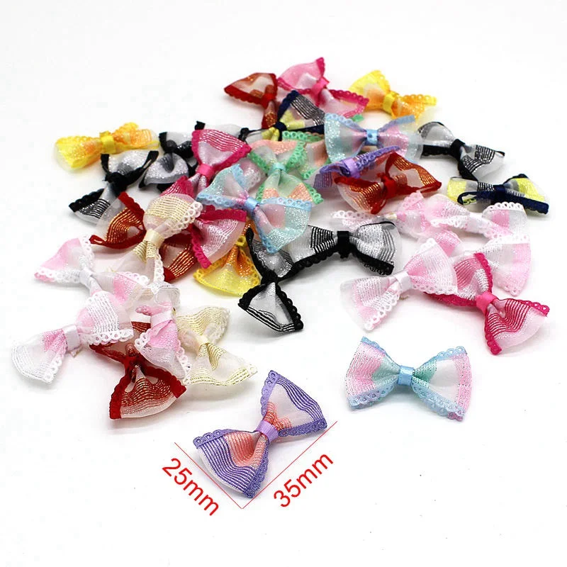 40Pcs Grosgrain Ribbon Bows 35*25mm Mini Stripe Ribbon Bow For Wedding Bow Tie Decoration DIY Craft Girl Hair Accessories