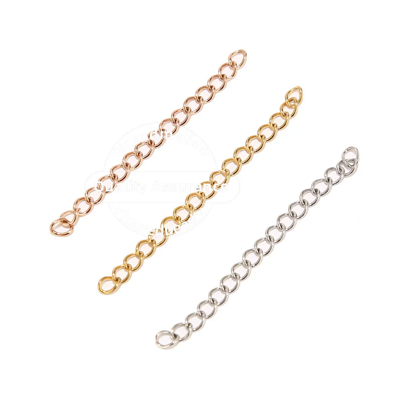 Aço inoxidável Soldado Extensão Cadeia, Extensor Colar de Ouro, Cauda Correntes para Fazer Jóias DIY, 5cm, 50Pcs