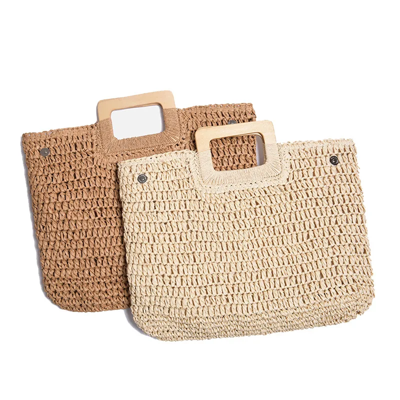 casual rattan large capacity tote for women wicker woven wooden handbags summer beach straw bag lady big purses travel sac 2021