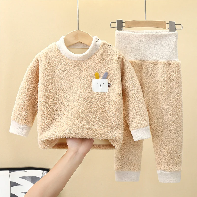 Thick Warm Clothes Suit Autumn Winter Plus Velvet Top Elastic Waist Pants 2Pcs Toddler Outfits New Fashion Boy Girl Clothing Set