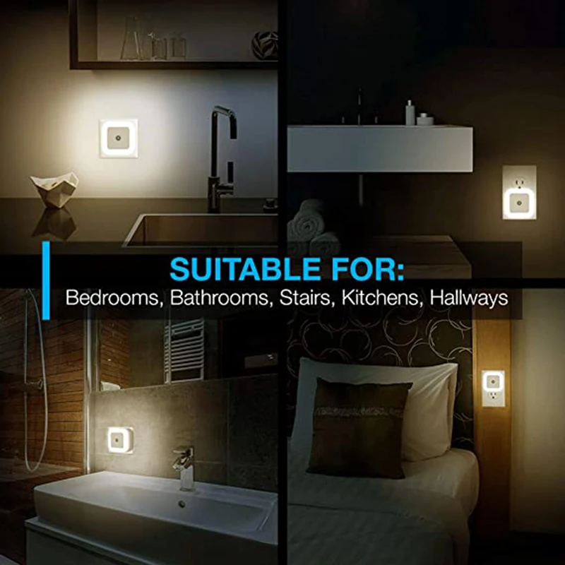 Smart Light Control LED Night Light Square Warm Light US UK EU Standard 6 Pack