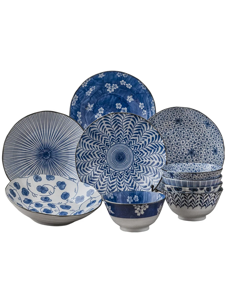 Classic Japanese Hefeng ceramic underglaze color dishes 10 pieces dishes 5 inch rice bowl household tableware set