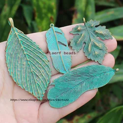 Green Bronzel Alloy Leaf and Feather shape Pendants  1piece , For DIY Jewelry making !