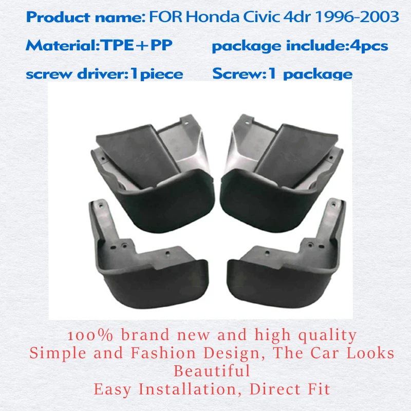 Mudflaps FOR Honda Civic Sedan 4 dr Mudguards Fender Mud Flap Guard Splash Mudguard Car Accessories Auto Styline Front Rear 4pcs
