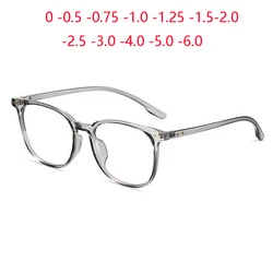 0 -0.5 -0.75 To -4.0 Anti Blue Light Transparent Gray Frame Square Myopia Glasses Rivet TR90 Minus Degree Prescription Spectacle