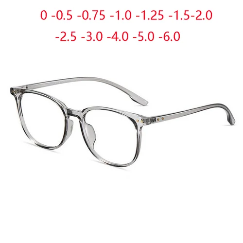 0-0,5-0,75 a-4,0 Anti luz azul marco gris transparente gafas cuadradas para miopía remache TR90 gafas graduadas de menos grados