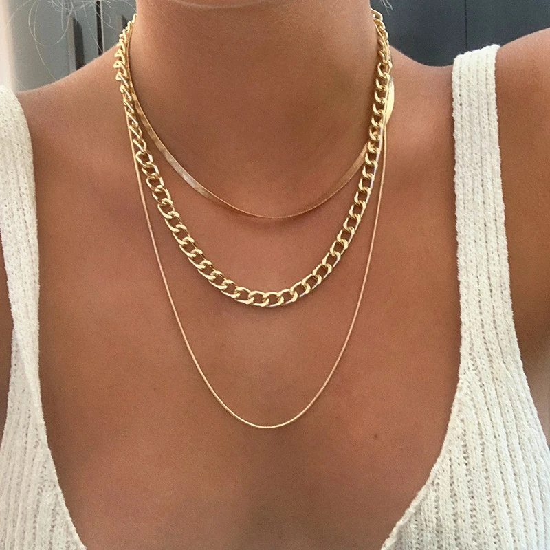 DAXI Vintage Punk Chains On The Neck Choker Pendant Necklace For Women Gold Color Thick Chain Necklaces Party Boho Jewelry Colar