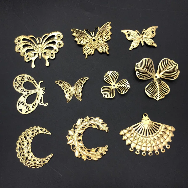 10-20Pcs Butterfly Moon Filigree Wraps Connectors Metal Crafts Gift Hair Jewelry Accessories Ancient Fashion Decorative Findings