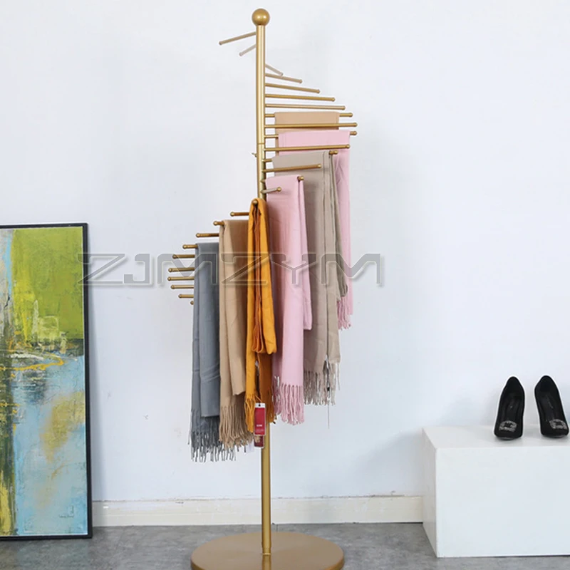 Iron towel golden scarf shelf floor display shelf clothing store hanging silk scarf display shelf pants rack bath towel rack