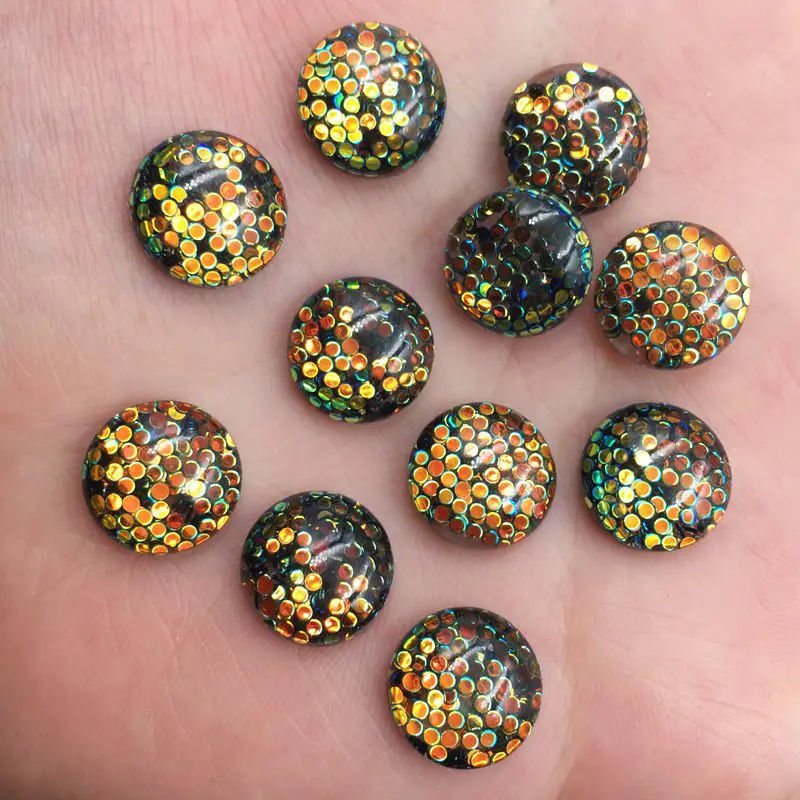 40pcs 12mm Resin Glitter Paillette Filled Round Flat Back Cabochon Rhinestone Scrapbook DIY Wedding Applique Ornament Button G21