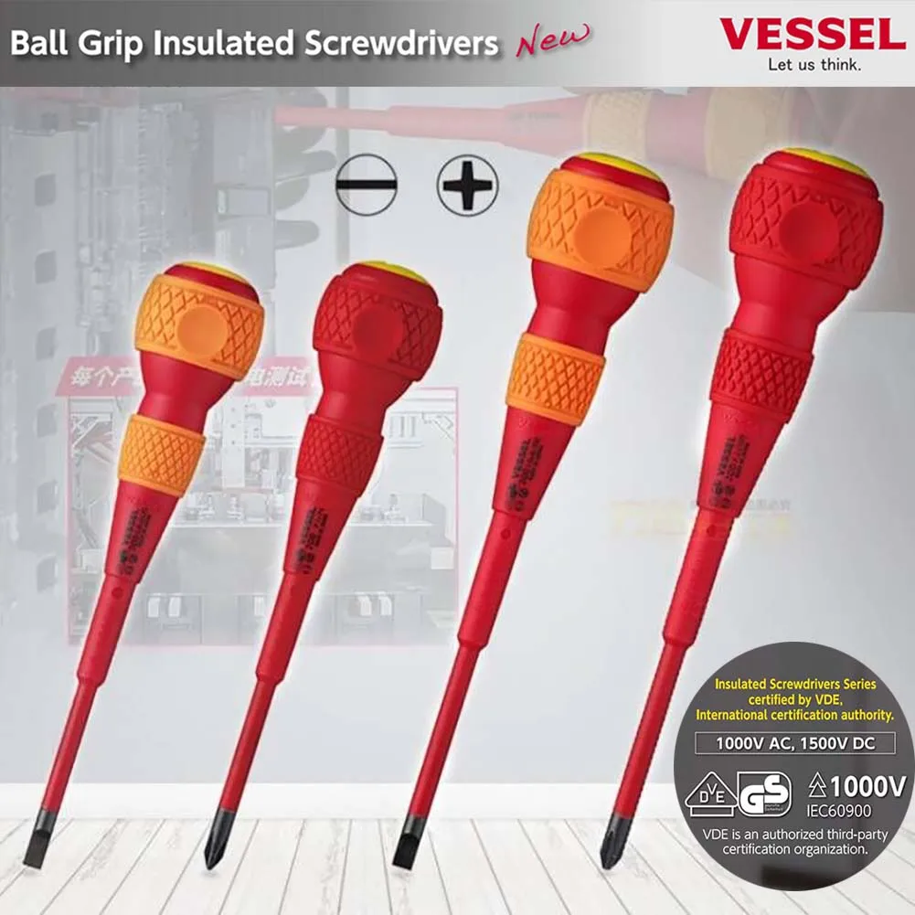 Pack 7pcs/Set Japan Vessel No.200 Phillips and Sloted Ball-Grip Insulated Screwdriver