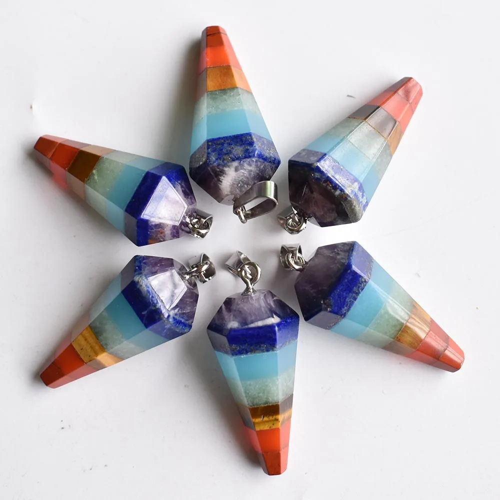 2020 Hot Sale Natural Stone Hexagonal pyramid shape pendants 7 Chakra Healing  for Jewelry Wholesale 6pcs/lot free shipping