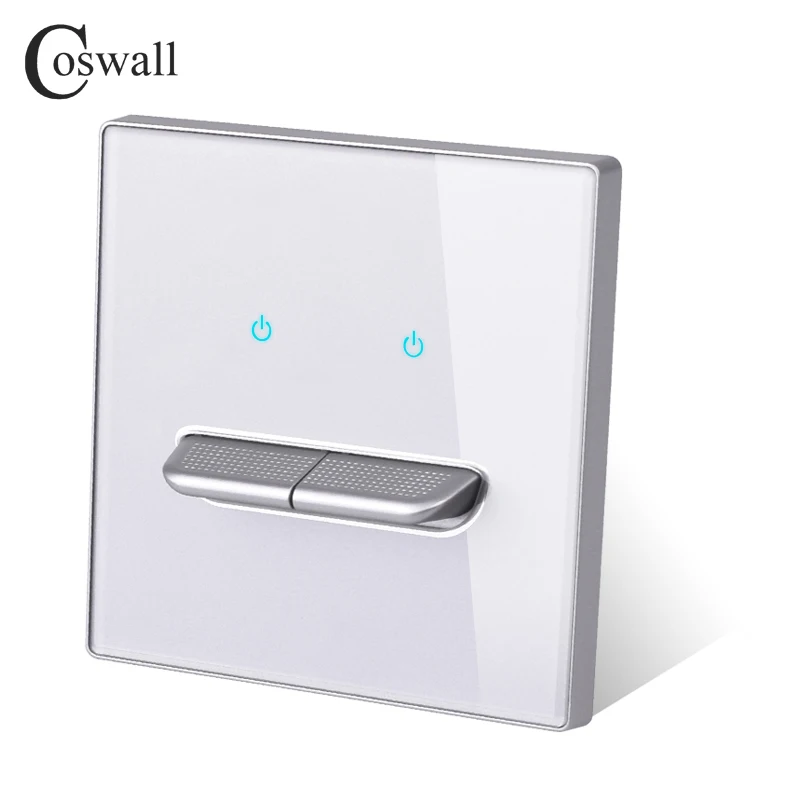 COSWALL 1/2/3/4 Gang 1/2 Way Toggle On / Off Wall Light Switch Blue Backlight Data CAT6 HDMI USB Charging Glass Panel Grey